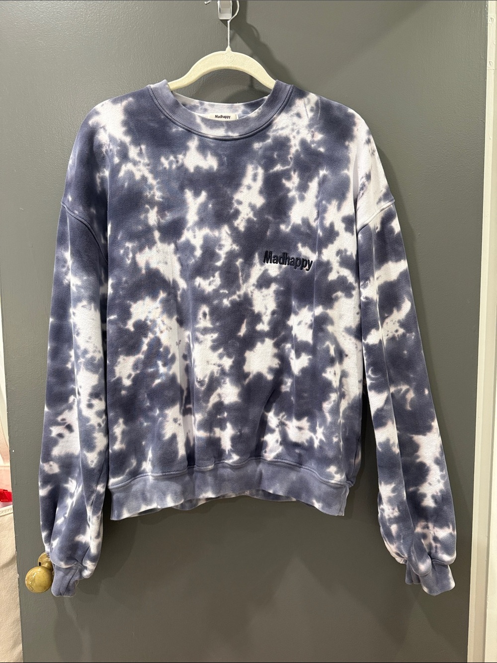 Like New Madhappy Navy Blue Tie-Dye Crewneck Sweatshirt Size Medium